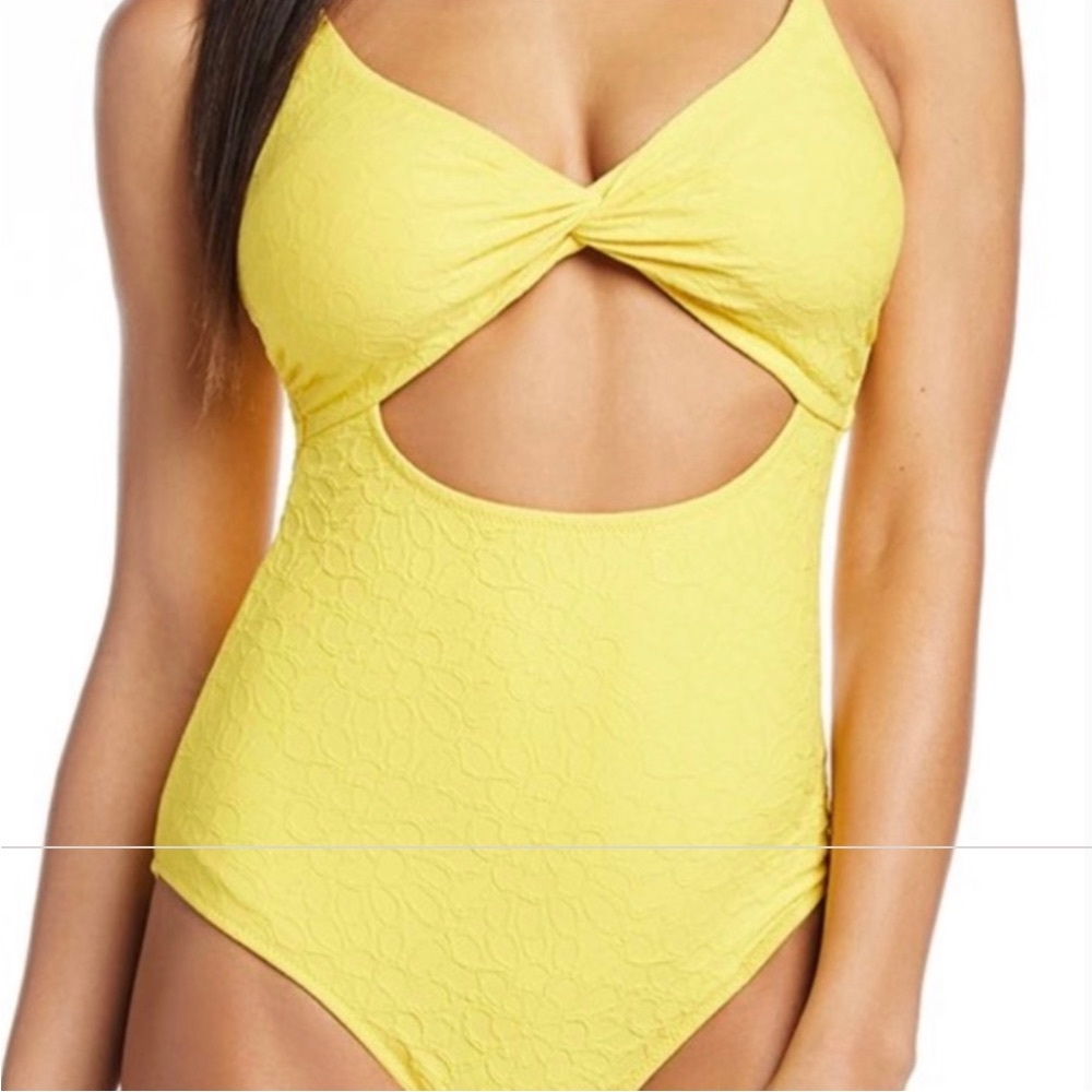 Jessica Simpson yellow one piece bathing suit